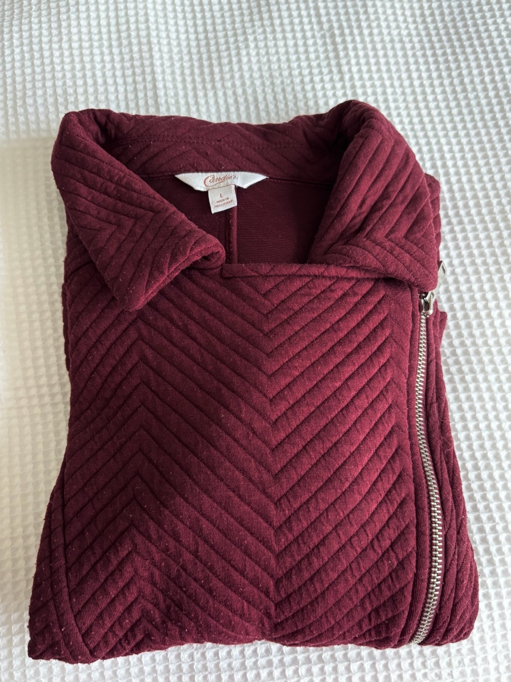 Candie's Quilted Zip-Front Sweater - Burgundy